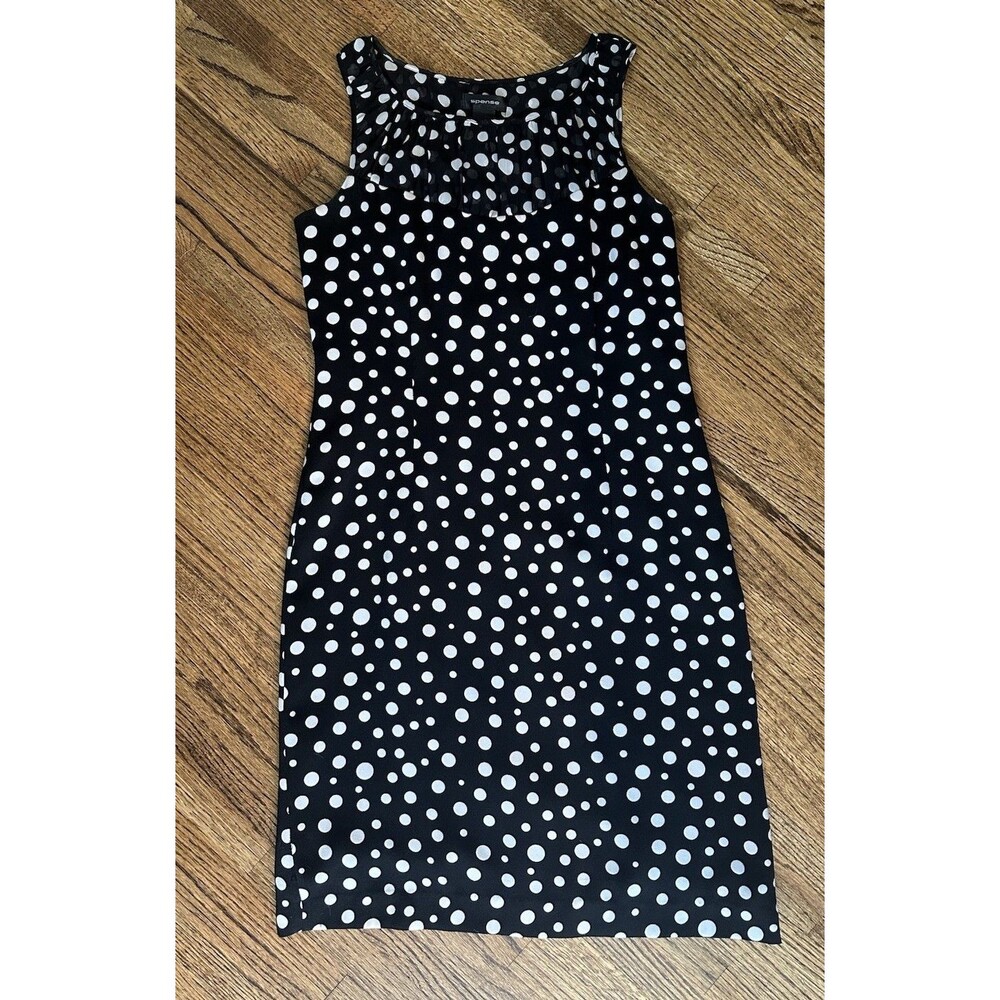 Women’s Spense Black and White Polka Dot Lined Pencil Side Zip Dress - Size 6